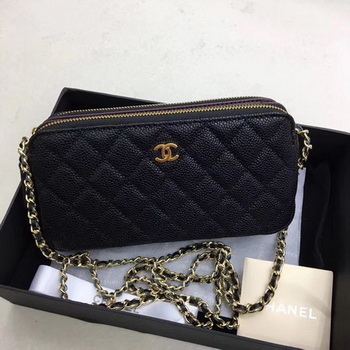 Chanel Shoulder Bag Black Cannage Pattern Leather CHA6845 Gold