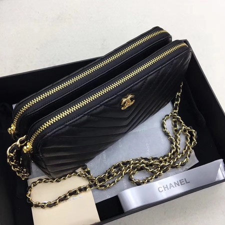 Chanel Shoulder Bag Black Sheepskin Leather V6845 Gold