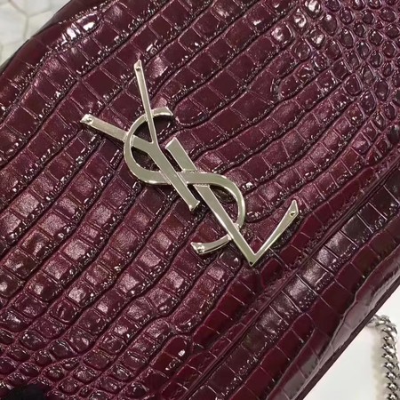 Saint Laurent mini Croco Leather Cross-body Shoulder Bag Y2811 Wine