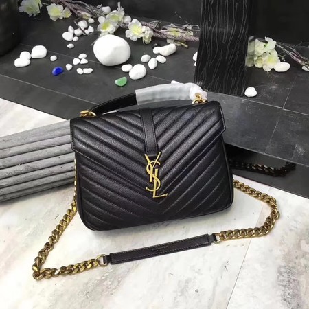 YSL Classic Monogramme Black Leather Flap Bag Y392737 Gold