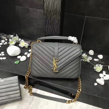 YSL Classic Monogramme Grey Leather Flap Bag Y392737 Gold