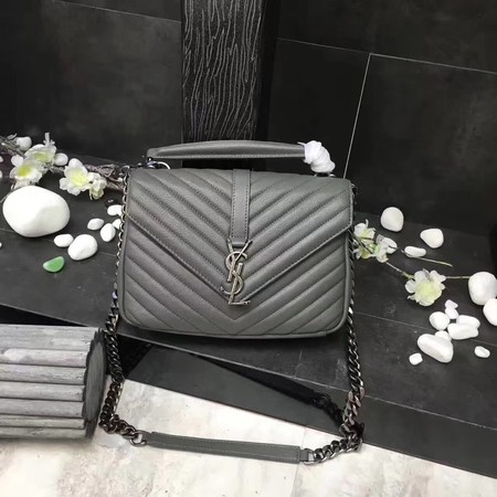 YSL Classic Monogramme Grey Leather Flap Bag Y392737 Silver