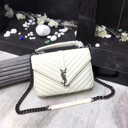 YSL Classic Monogramme White Leather Flap Bag Y392737 Silver