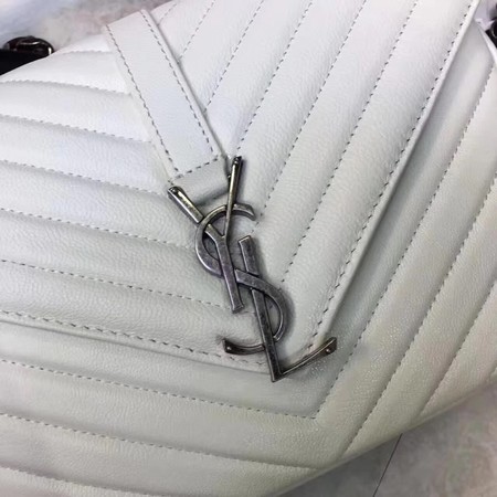 YSL Classic Monogramme White Leather Flap Bag Y392737 Silver