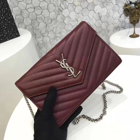 YSL WOC Classic Monogramme Flap Bag Cannage Pattern Y1003 Wine