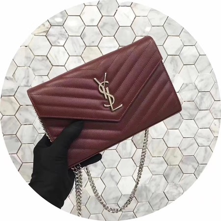 YSL WOC Classic Monogramme Flap Bag Cannage Pattern Y1003 Wine