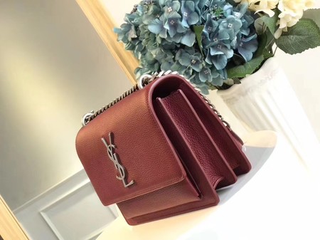 Yves Saint Laurent Leather Cross-body Shoulder Bag Y8004 Wine