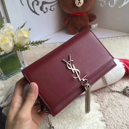 Yves Saint Laurent Leather Cross-body Shoulder Bag Y8011 Wine