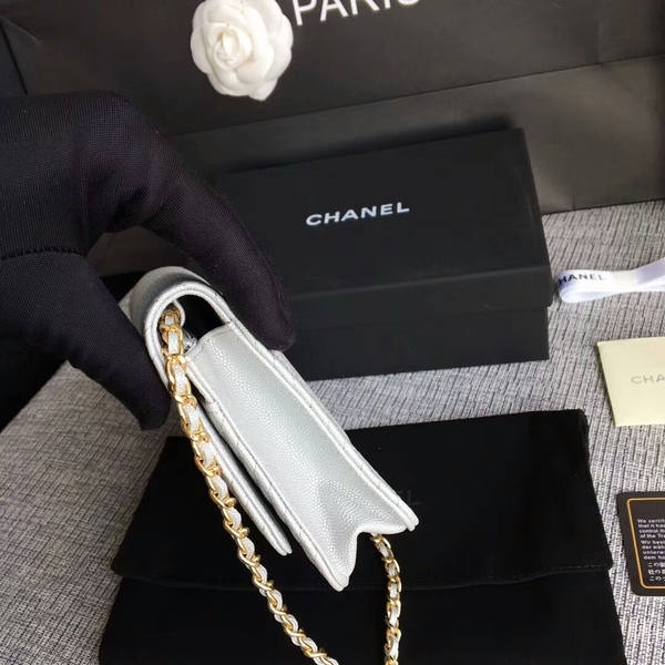 Chanel WOC Flap Shoulder Bag White Calfskin A33814 Gold