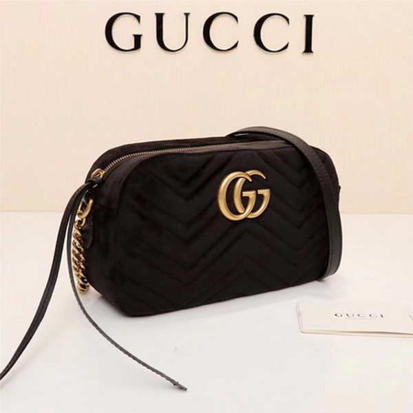 Gucci GG Marmont Matelasse Velvet Shoulder Bag 447632 Black