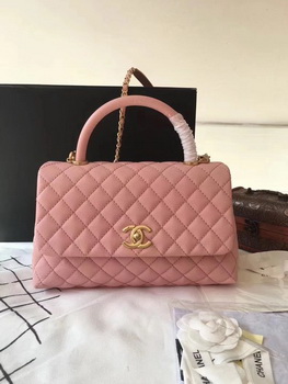 Chanel Classic Top Handle Bag Pink Original Leather A92292 Gold