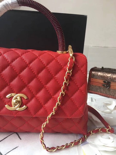 Chanel Classic Wine Top Handle Bag Red Original Leather A92292 Gold