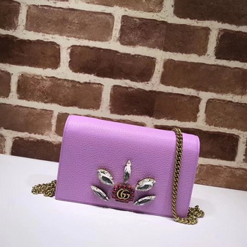 Gucci Leather mini Chain Bag with Double G and Crystals 