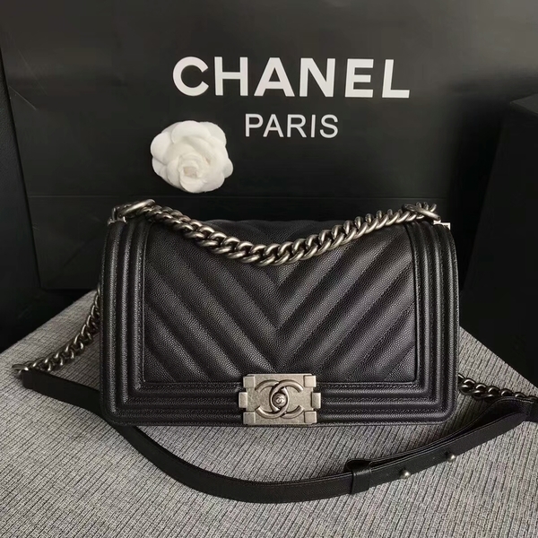 Boy Chanel Original Chevron Leather 67086 Black