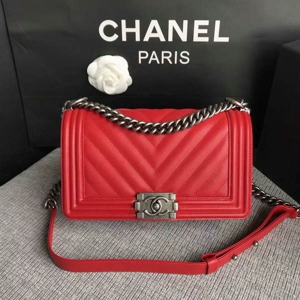 Boy Chanel Original Chevron Leather 67086 Red