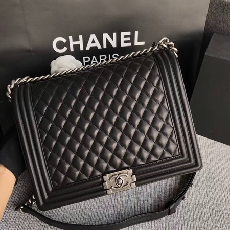 Boy Chanel Flap Shoulder Bag Black Original Sheepskin Leather A67087 Silver