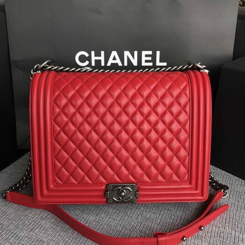 Boy Chanel Flap Shoulder Bag Red Original Sheepskin Leather A67087 Silver