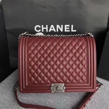 Boy Chanel Flap Shoulder Bag Wine Original Cannage Pattern A67087 Silver