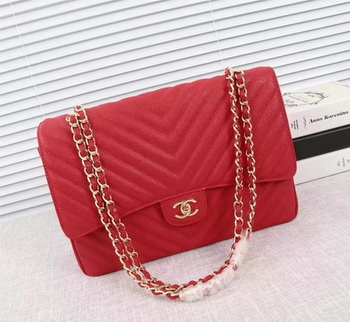 Chanel Maxi Quilted Classic Flap Bag Red Chevron Cannage Pattern A58601 Gold