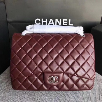 Chanel Maxi Quilted Classic Flap Bag Wine Sheepskin Leather A58601 Silver