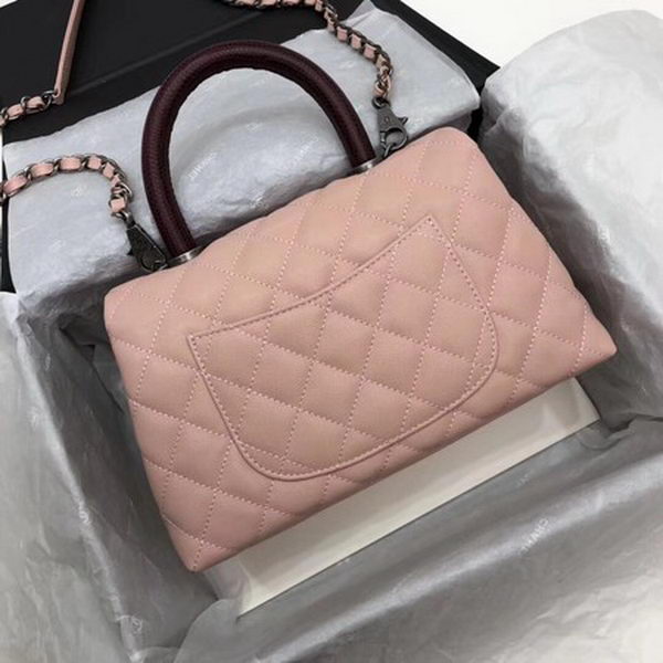 Chanel Classic Top Handle Bag Pink Cannage Pattern A92290 Red