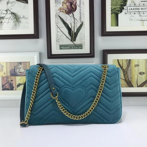 Gucci GG Marmont Embroidered Velvet Bag 443496 SkyBlue