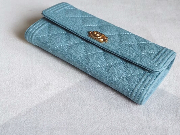 Chanel Boy Matelasse Long Wallet Calfskin Leather CHA5264 Blue