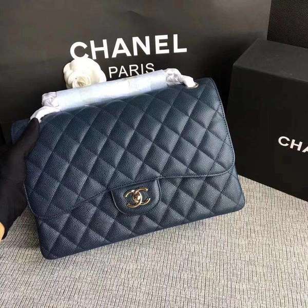 Chanel Flap Shoulder Bags Dark Blue Original Calfskin Leather CF1113 Silver