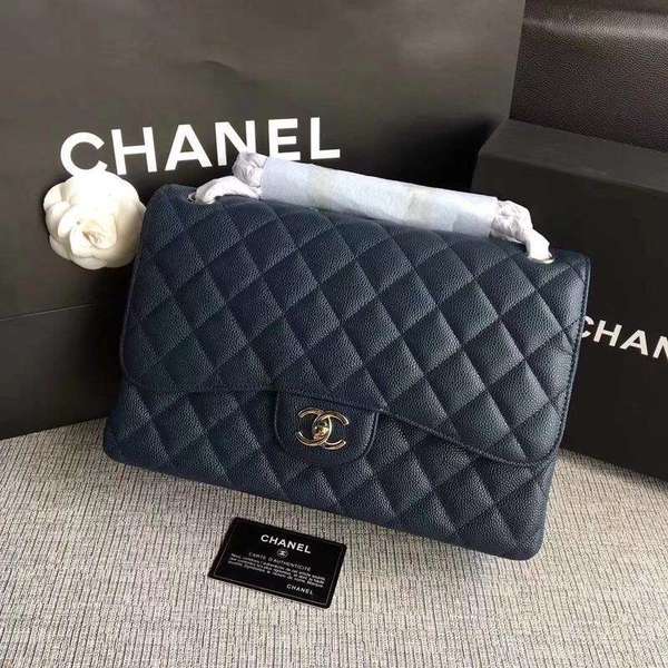 Chanel Flap Shoulder Bags Dark Blue Original Calfskin Leather CF1113 Silver