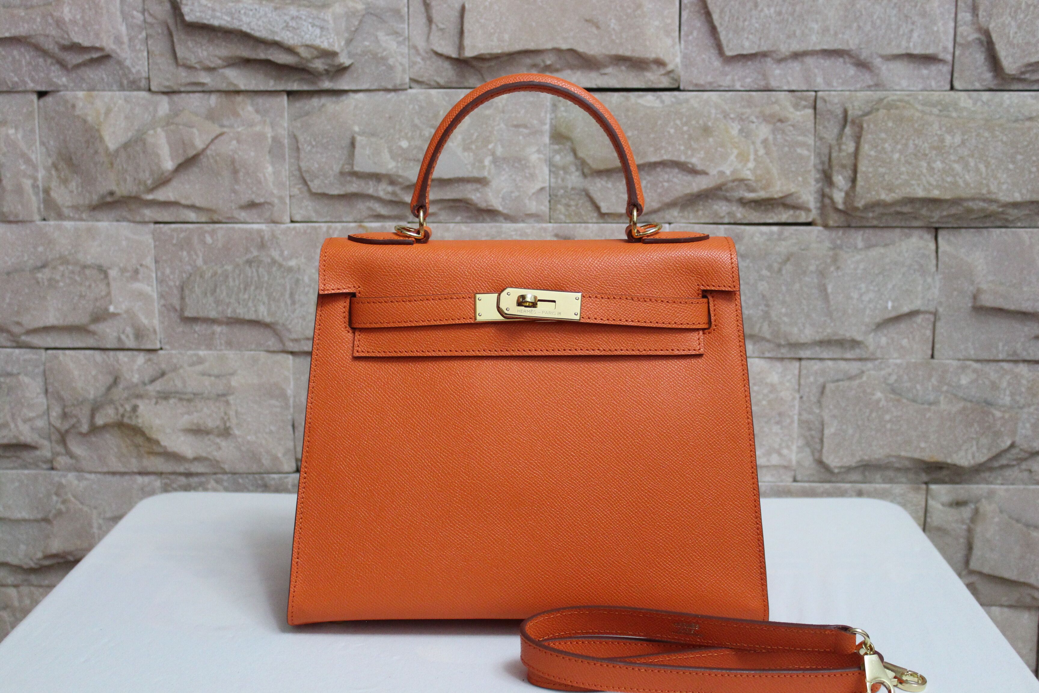 Hermes Kelly 28cm Shoulder Bags espom leather orange