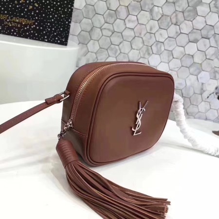 Yves Saint Laurent Calfskin Leather Shoulder Bag 5804 Brown