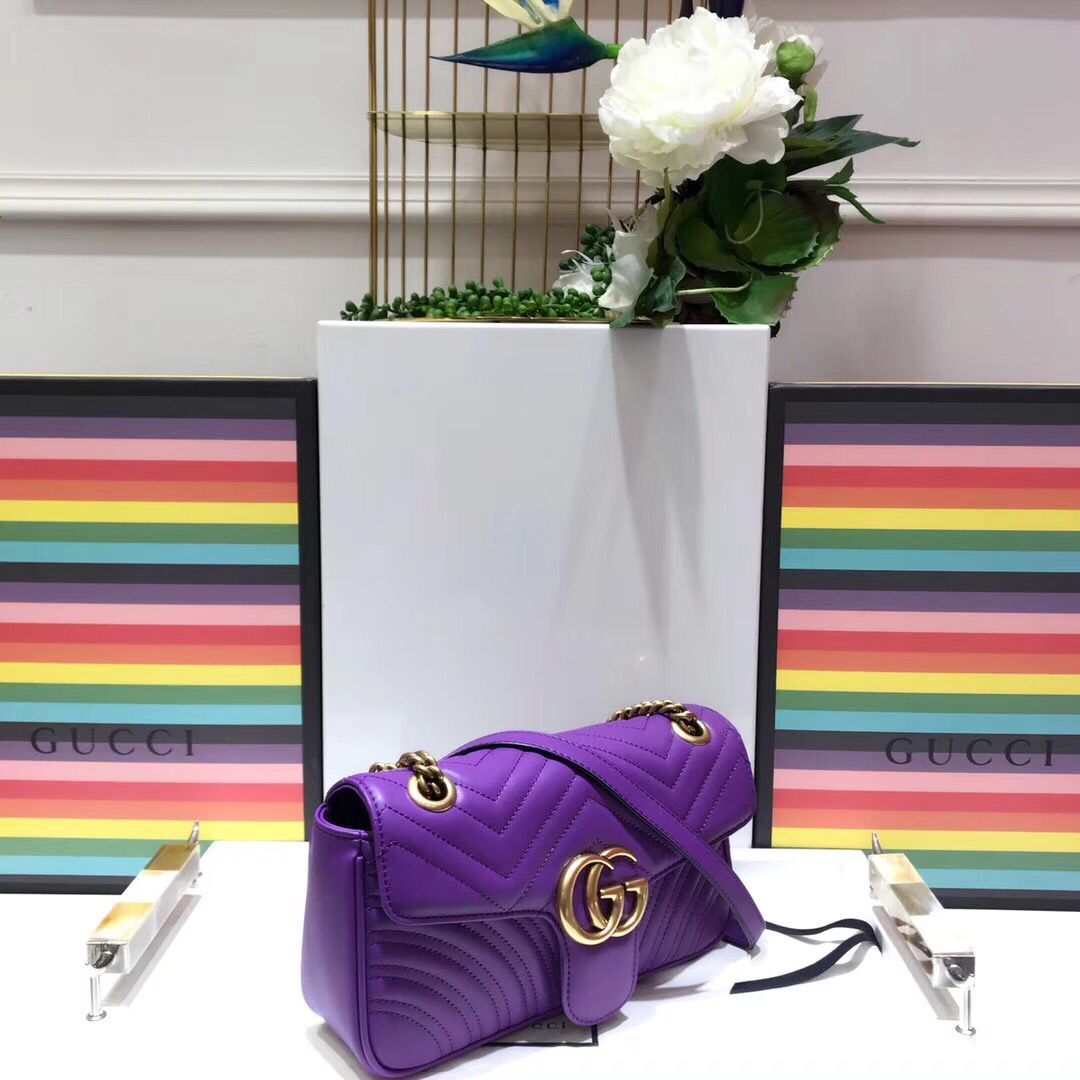 Gucci GG Marmont Sheenskin Shoulder Bag 443497A  purple