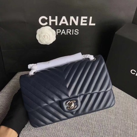 Chanel Flap Shoulder Bag Dark Blue Original Sheepskin Leather CF1112V Silver