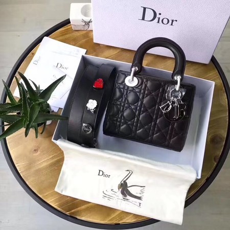 Dior Lucky Badges Original Sheepskin Leather Bag 88034 Black