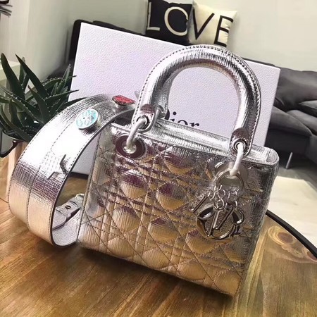 Dior Lucky Badges Original Sheepskin Leather Bag 88034 Silver