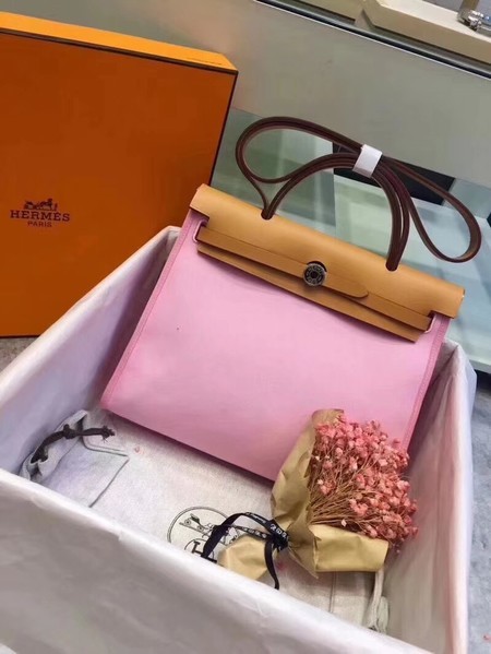 Hermes Herbag 31CM Original Canvas Leather & Calfskin 45987 Pink&Apricot