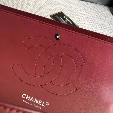 Chanel Flap Shoulder Bag Wine Original Calfskin Leather 277 Silver