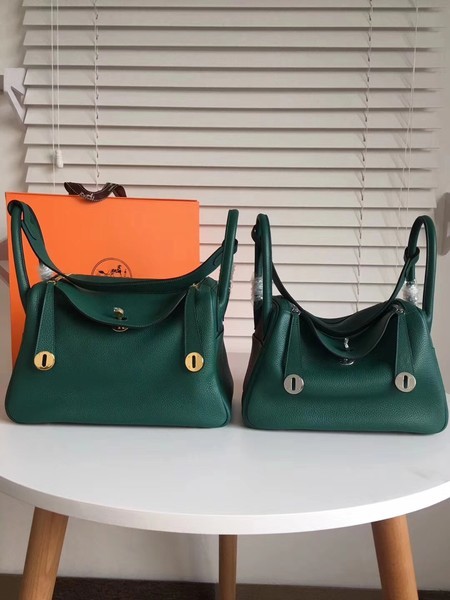 Hermes Lindy Original Togo Leather Bag 5086 Green