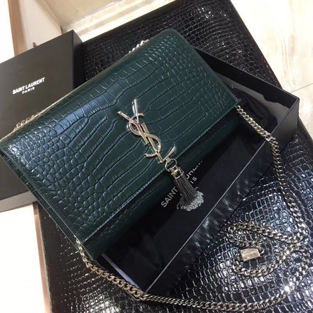 Yves Saint Laurent Crocodile Leather Shoulder Bag 1456 Atrovirens&Silver