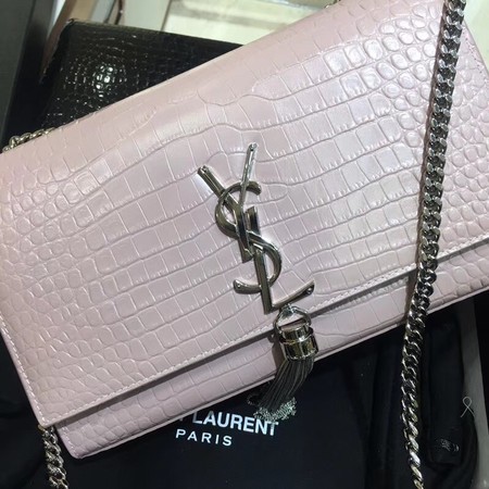 Yves Saint Laurent Crocodile Leather Shoulder Bag 1456 Pink&Silver