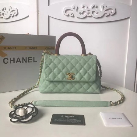 Chanel original Caviar leather flap bag top handle A92990 Peppermint Green