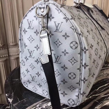 Louis Vuitton Monogram Macassar Canvas Keepall 45CM Strap M43817 Silver