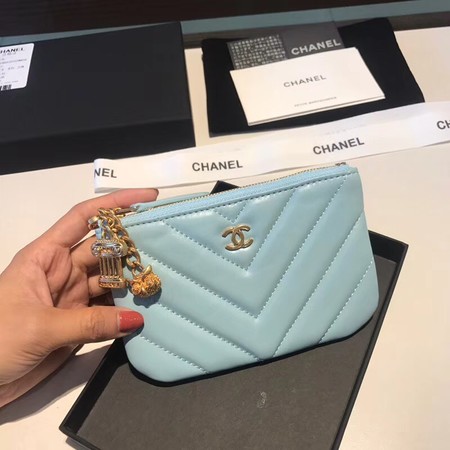 Chanel Sheepskin Leather Coin Purse 2214 sky blue