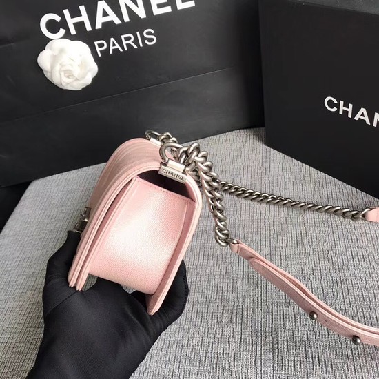 Chanel Le Boy Flap Shoulder Bag Original Caviar Leather P67085 pink silver Buckle