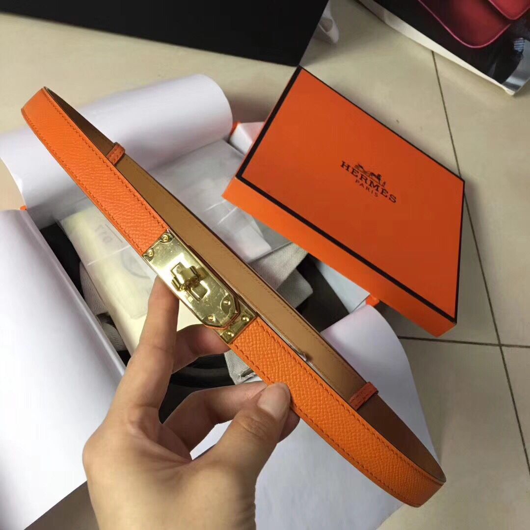 HERMES 2.0cm Original Leather Female Belt 17414c orange