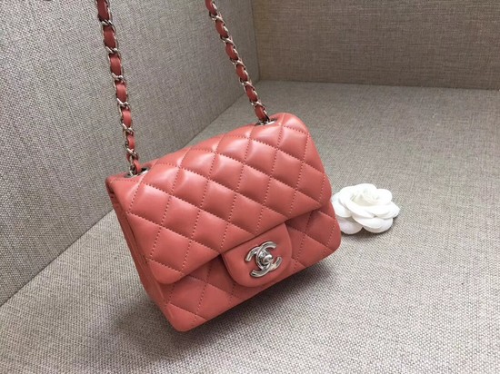 Chanel Classic MINI Flap Bag original Sheepskin Leather A1115 pink silver chain