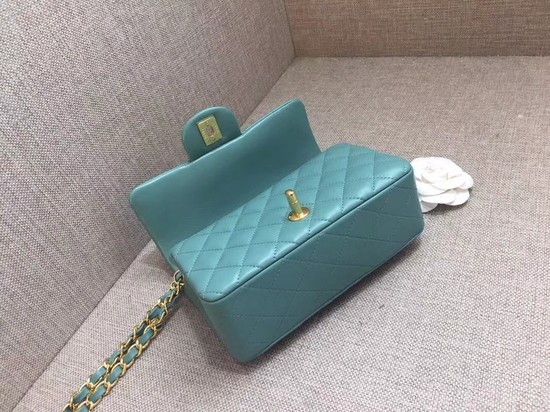 Chanel Classic MINI Flap Bag original Sheepskin Leather A1116 Light blue gold chain