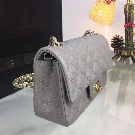 Chanel Original Caviar Leather Flap cross-body bag CF1116 Silver gray Gold chain