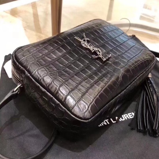 SAINT LAURENT crocodile-embossed leather cross-body bag 505730 black