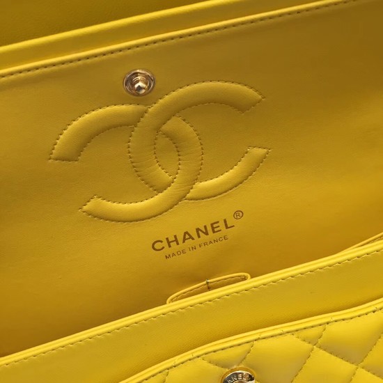 Chanel Flap Original Sheepskin Leather CF1112 Yellow gold chain